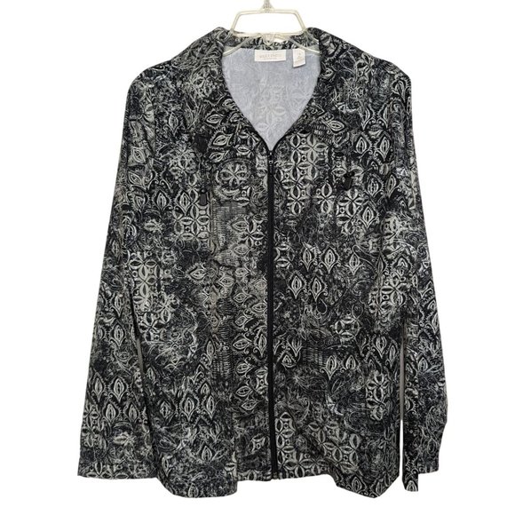 WEEKENDS BY CHICO'S long sleeve zippered front gray lightweight jacket sz 2 sz 1 - Picture 1 of 10